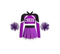 Agoky Costume da Cheerleadings per Ragazza Top Corto Stampato e Gonna a Pieghe con Pompon Vestito da Ballo Uniforme Studentessa per Carnevale Halloween Dancewear B Viola 7-8 anni