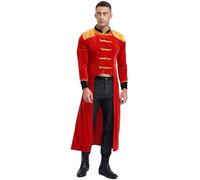 Agoky Costume da Domatore Circo per Uomo Tailcoat in Velluto Cappotto Rinascimento Gotico Giacca con Nappe Costume da Ringmaster Circus Costume da Prestazioni Carnevale Rosso L