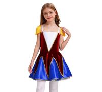 Agoky Costume da Domatrice Circo per Ragazza Abito da Banda Battista con Nappe Spettacolo Halloween Carnevale Mascherata Guardia d'Onore Tutù Velluto Patchwork Rosso 9-10 anni