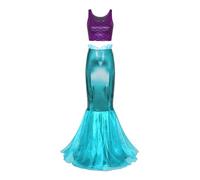 Agoky Costume da Sirena Donna Set 2 Pezzi Maxi Vestito Cosplay di Halloween Canotta senza Manica Stampa Squame di Pesce Gonna Lunga a Coda di Pesce in Tulle Carnevale Viola e blu 3XL