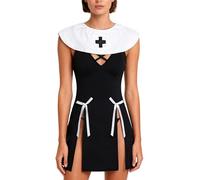 Agoky Costume Intimo Senza Maniche Donna Con Collare E Slip T Back Minidress Intimo Nightwear Outfit La Festa Halloween Nero L