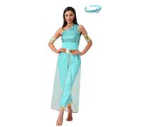 Agoky Costume Principessa Araba Donna Jumpsuit Danza Del Ventre Con Copricapo E Maniche Abito Danza Costume Indiano Halloween E Carnevale Verde menta L