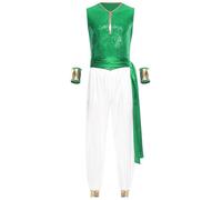 Agoky Costume Sceicco Uomo 2 Pezzi Gilet Lucido con Cintura e Maniche Pantaloni Larghi in Raso Tuta Intera per Travestimento Arabo Indiano Halloween Carnevale Verde 3XL