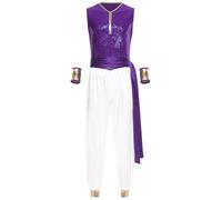 Agoky Costume Sceicco Uomo 2 Pezzi Gilet Lucido con Cintura e Maniche Pantaloni Larghi in Raso Tuta Intera per Travestimento Arabo Indiano Halloween Carnevale Viola 3XL