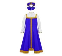 Agoky Costumi Russi per le Ragazze, Abito con Copricapo per le Feste e il Cosplay Blu 7-8 anni