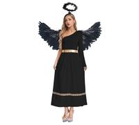 Agoky Donna Abito Greco Dea Romana Con Ali E Banda Sulla Stirpe Abito Festa Costume Regina Egizia O Principessa Carnevale E Halloween Nero L