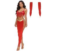 Agoky Donna Costume Per Danza Del Ventre Orientale Set Costumi Belly Dance Rosso XXL