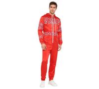 Agoky Pigiama Natale Uomo Overall con Cappuccio Salopette con Scintille E Stampa Fiocchi Neve Pigiama Notte Maniche Lunghe Abbigliamento Dormire E Relax Natale Rosso M