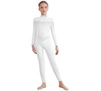 Agoky Tuta Intera da Pattinaggio Artistico Bambina Maniche Lunghe con Strass Body Danza Classica Balletto in Rete Trasparente Leotard da Ginnastica Yoga Jumpsuit B Bianco 5-6 anni