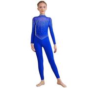Agoky Tuta Intera da Pattinaggio Artistico Bambina Maniche Lunghe con Strass Body Danza Classica Balletto in Rete Trasparente Leotard da Ginnastica Yoga Jumpsuit B Blu 11-12 anni