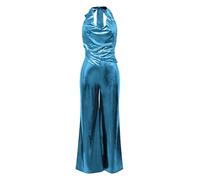 Agoky Tuta Lucida da Donna Senza Schiena Jumpsuit Pantaloni a Gamba Larga Metallizzata per Feste Discoteca Rave Costume Carnevale Vintage Anni '70 Blu S