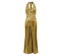 Agoky Tuta Lucida da Donna Senza Schiena Jumpsuit Pantaloni a Gamba Larga Metallizzata per Feste Discoteca Rave Costume Carnevale Vintage Anni '70 Oro L
