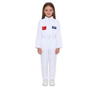 Agoky Tute Spaziali per Bambini Costume da Astronauta Gioco di Ruolo per Ragazzi Ragazze 3 Pezzi Shirt Collo a Lupetto Manica Lunga con Pantaloni Lunghi Cintura Bianco 2-3 anni