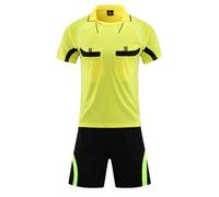 Agoky Uniformi da Arbitro Uomo Tuta da Ginastica Completi Sportivi Abbigliamento da Arbitro Maglia Arbitro Colletto Risvoltato Pantaloncini con Elastico per Partita dI Calcio Giallo 3XL