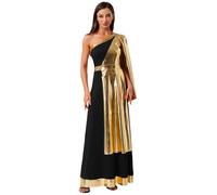 Agoky Vestito Antico Greco Romano Donna Rinascimentale Vintage Costume Lucido Senza Manica da Toga Medievale per Eventi Halloween Carnevale Mascherata B Nero M