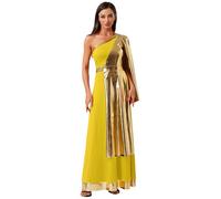Agoky Vestito Antico Greco Romano Donna Rinascimentale Vintage Costume Lucido Senza Manica da Toga Medievale per Eventi Halloween Carnevale Mascherata B Giallo L