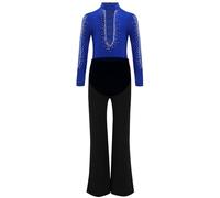 Agoky Vestito da Ballo Latino per Ragazzo 2 Pezzi Strass Camicia Slim Fit da Ballo con Pantaloni a Palazzo Completo da Valzer Tango Samba Rumba Dancewear Blu 5-6 anni