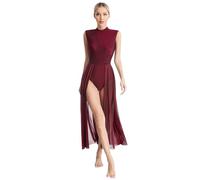 Agoky Vestito Danza Moderna Donna Abito da Danza Lirica Senza Manica Abito da Ballo Latino Balleria in Chiffon Abito da Pattinaggio Artistico Vestito Elegante Dancewear A Borgogna L