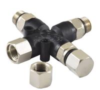 Agora-Tec Airbrush - Distributore ad aria compressa a 3 vie con 2 tappi ciechi per aerografo, colore: Nero