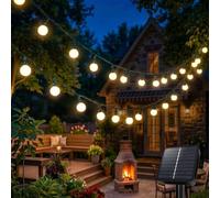 AGOTD Catena di luci solari per esterni, 9 m, 60 LED, luce bianca calda, IP65, impermeabile, con 8 modalità, alimentata a energia solare, per giardino, balcone, terrazza, alberi, matrimoni, feste