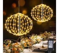 AGOTD Luci a sfera di Natale per esterni, 2 pezzi, dimensioni miste, luci a sfera da appendere, per giardino, feste, Natale, veranda, patio, matrimoni, decorazione per albero con funzione di memoria