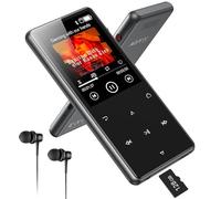 AGPTEK 64GB Lettore MP3 Bluetooth 5.4 con Altoparlante, 2,4" MP3 Sportivo in Metallo Suono HiFi Senza Perdite, Lettore Musicale Portatile per Bambini con Pulsante di Registrazione Radio FM, Nero