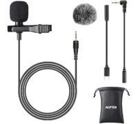 AGPTEK Lavalier Microfono per PC Smartphone con Clip e Un Parabrezza Incluso Adattatore Tipo-c Microfono Esterno Trust Ideale per Youtuber Intervista Conferenza Video Camera Podcast Cavo da 2M