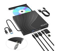 AGPTEK Lettore DVD esterno USB 3.0 Slim CD masterizzatore DVD con adattatore Ethernet, porte USB e slot per schede TF/SD, lettore CD/DVD/scrittore per computer portatile, MacBook, Windows, Linux, Mac