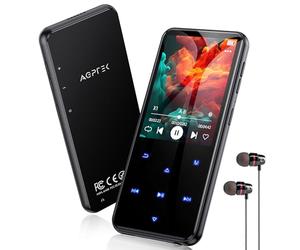 AGPTEK Lettore MP3 Bluetooth 5.3, Lettore Musicale da 64 GB in Metallo, Schermo da 2,4", Qualità Sonora HiFi, MP4 con Pulsanti Touch, Altoparlante, Radio FM, Registratore, 60 Ore di Musica - Nero