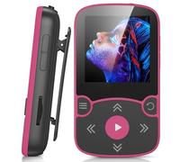 AGPTEK Lettore MP3 Bluetooth 5.3 Sport 64GB con schermo TFT a colori da 1,5 pollici, Mini lettore musicale con clip, supporta fino a 128GB con scheda SD, Magenta