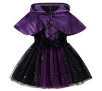 AGQT Costume da strega per bambina, set da 2 pezzi, abito in tulle con mantello, poncho viola con cappuccio 3-4T
