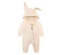 AGQT Tutina invernale per Halloween per bambini, calda tutina pasquale da coniglietto 3D con orecchie di orso, cappuccio e cerniera, taglia 0-24 mesi, Bianco sporco, 24 mesi