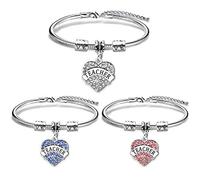 AGR8T Regali di apprezzamento per insegnanti, 3 braccialetti rigidi in acciaio inossidabile, regalo di laurea con ciondoli per insegnanti, Acciaio inossidabile, senza pietra