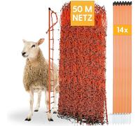 Agrarzone Rete per pecore elettrificabile 50m x 90cm arancione | Rete per recinzione elettrificata con paletti a doppia punta | Recinto elettrico per la protezione di pecore agnelli bovini ed caprini