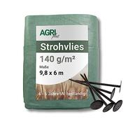 AGRI Plus Tessuto di Paglia 9,8 x 6 m, Resistente 140 g/m², Resistente agli Strappi per Una Protezione a Lungo Termine, Resistente agli Agenti atmosferici e ai Raggi UV (con 12 Chiodi di plastica)