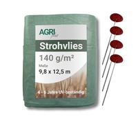 AGRI Plus Tessuto Non Tessuto di Paglia, 9,8 x 12,5 m, con 12 Chiodi in Metallo, 140 g/m², Resistente agli Strappi per Una Protezione a Lungo Termine, Resistente alle intemperie e ai Raggi UV
