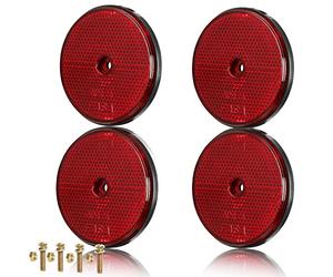 AGRISHOP 4x Catarifrangente,Rosso Riflettori Rimorchioper Recinzione Cancelli Caravan Macchine Catarifrangenti Ámbar Rondi,Ø71 mm （Rotondi/Avvitare/Rosso）
