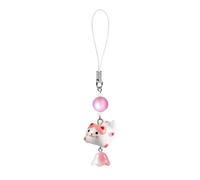 Agromusk Ciondoli per telefono a forma di gatto, grazioso gattino fortunato con perline e cinturino per telefono a forma di fiore, accessorio decorativo per borsa Kawaii Y2K, One Size, Ceramica Vetro