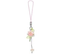 Agromusk Ciondolo per telefono a forma di fiore rosa, grazioso fiore di loto con perline, decorazione fatta a mano per donne, accessori Y2K, portachiavi, ciondolo per borsa, idea regalo, Misura unica
