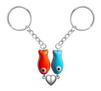 Agromusk Portachiavi a forma di cuore abbinato, simpatico pesce in ceramica abbinato, regalo di San Valentino per lui e lei, Arancione&blu, taglia unica