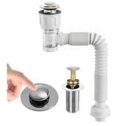 AGSYFFD Tubo di scarico flessibile, set completo, regolabile, tubo di scarico per lavello del bagno, anti odore, estensibile da 29 a 95 cm, per scarico a parete/pavimento, universale, per lavelli e