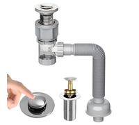 AGSYFFD Tubo di scarico flessibile, set completo, regolabile, tubo di scarico per lavello del bagno, anti odore, estensibile da 29 a 95 cm, per scarico a parete/pavimento, universale, per lavelli e