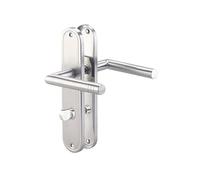 AGT Leve per porte - Maniglia: Set di accessori per porte in acciaio inossidabile per bagno e WC, 2 nottolini, Set di piatti lunghi (Maniglia bagno, bagno serratura, Serratura)