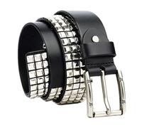 AGUTALITHIC Cintura con Borchie d'Argento, Metallo Punk Rock Goth Rivetto Cinturino con 4 Files di Perline Quadrate Luminose E Borchiata a Piramide per Donna E Uomo(115cm/45, Black)