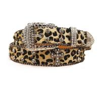 AGUTALITHIC Donna E Uomo Cintura con Strass Leopardati Cristallo Western Scintillante Rivetti a Croce Cinturino in Pelliccia Sintetica con Borchie(105cm/41, B01-Yellow)