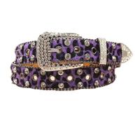 AGUTALITHIC Donna E Uomo Cintura con Strass Leopardati Cristallo Western Scintillante Rivetti a Croce Cinturino in Pelliccia Sintetica con Borchie(125cm/49, E-Purple)