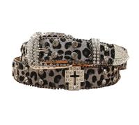 AGUTALITHIC Donna E Uomo Cintura con Strass Leopardati Cristallo Western Scintillante Rivetti a Croce Cinturino in Pelliccia Sintetica con Borchie(125cm/49, C02-Gray)