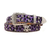 AGUTALITHIC Donna E Uomo Cintura con Strass Leopardati Cristallo Western Scintillante Rivetti a Croce Cinturino in Pelliccia Sintetica con Borchie(125cm/49, D-Purple)