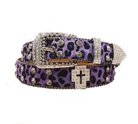 AGUTALITHIC Donna E Uomo Cintura con Strass Leopardati Cristallo Western Scintillante Rivetti a Croce Cinturino in Pelliccia Sintetica con Borchie(125cm/49, C02-Purple)
