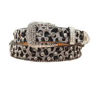 AGUTALITHIC Donna E Uomo Cintura con Strass Leopardati Cristallo Western Scintillante Rivetti a Croce Cinturino in Pelliccia Sintetica con Borchie(105cm/41, F-Gray)